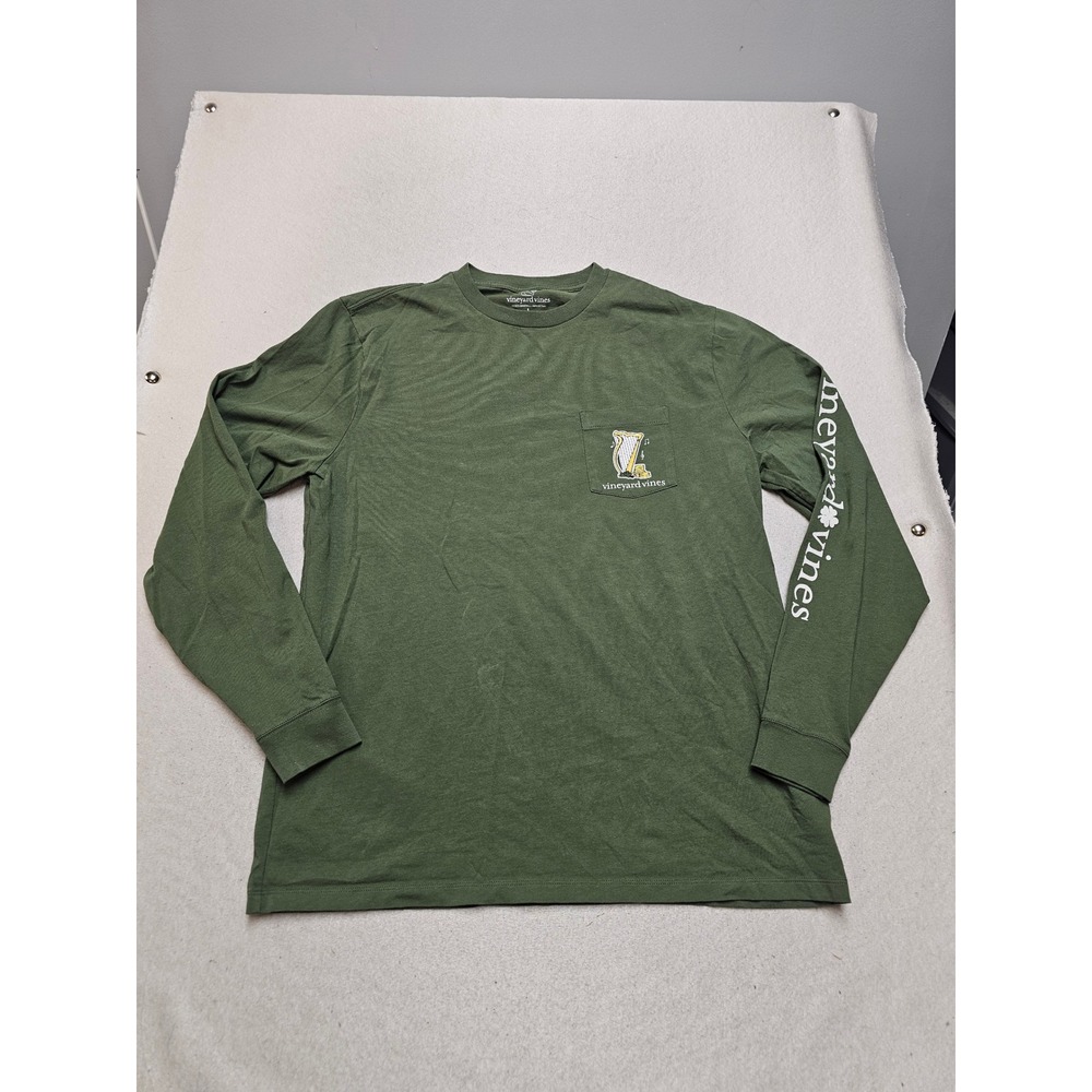 Vineyard Vines Mens St Paddys Day Whale Long Sleeve Pocket T-Shirt Green Large